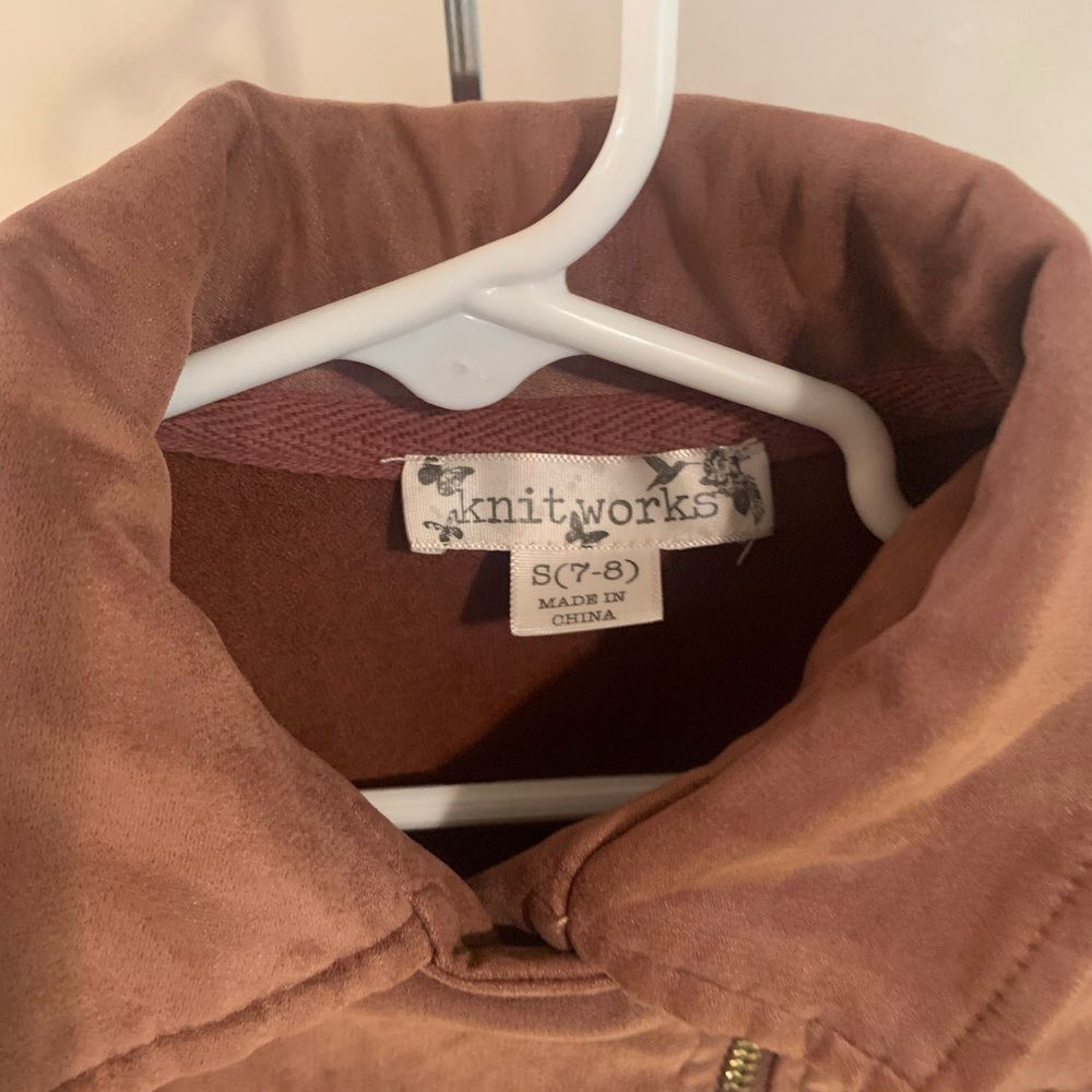 Knit Works Faux Suede Moto Zip Jacket, Girls Size 7-8 Dusty Rose Fall